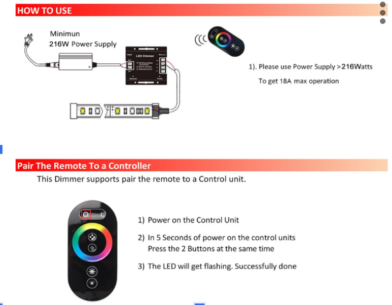 44 Keys RF DC12-24V 180W/360W LED Strip Controller