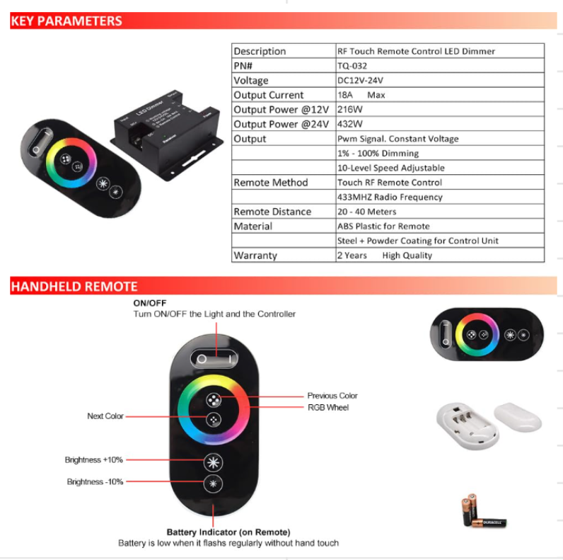 44 Keys RF DC12-24V 180W/360W LED Strip Controller